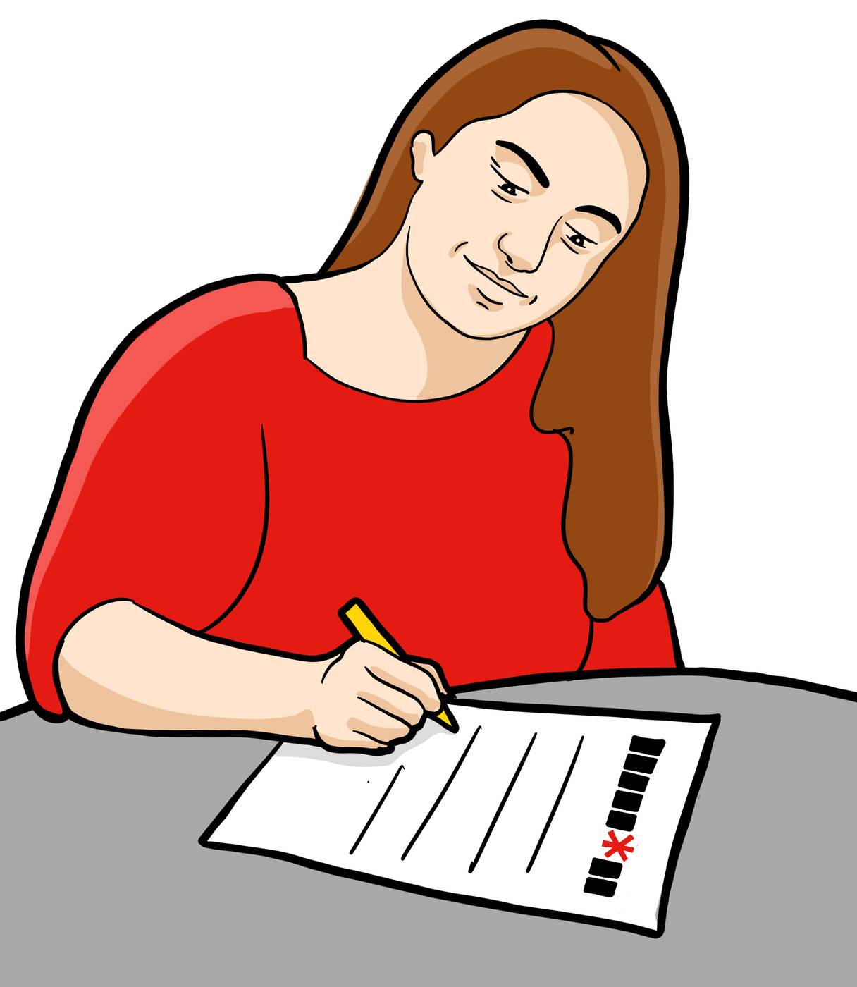 Zeichnung einer Person, die ein Formular ausf&uuml;llt