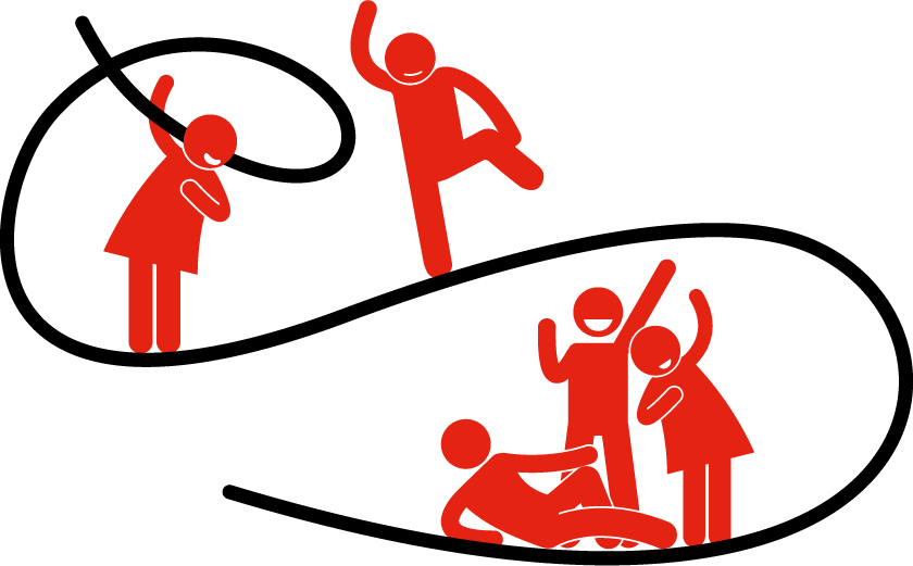 Red figures playing on a rope