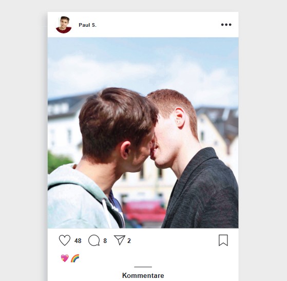 Auf dem Bild ist ein Social-Media-Post zu sehen, bei dem Paul seinen Freund küsst.